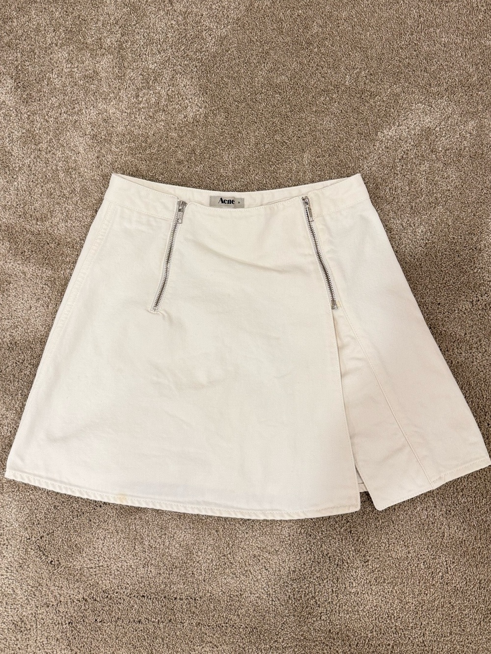 Acne Studios White Denim Asymmetric Wrap Mini Skirt Zip Detail Size 36